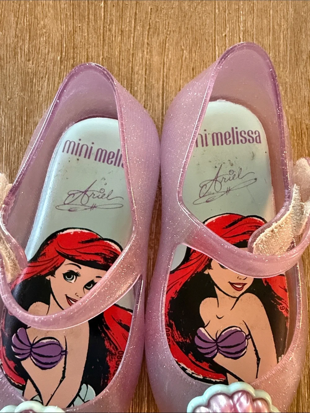 Mini Melissa Pink Glitter Ariel Mary Jane Shoes with Shell Charm